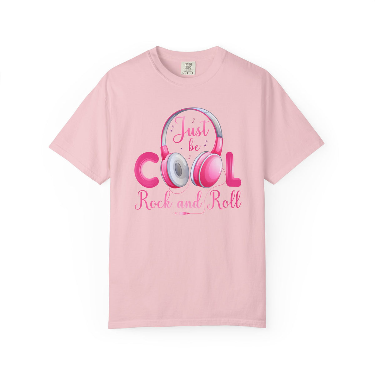 Just Be Cool Rock and Roll T-shirt Pink Headphones Graphic Unisex Cotton Tee Comfort Colors 004
