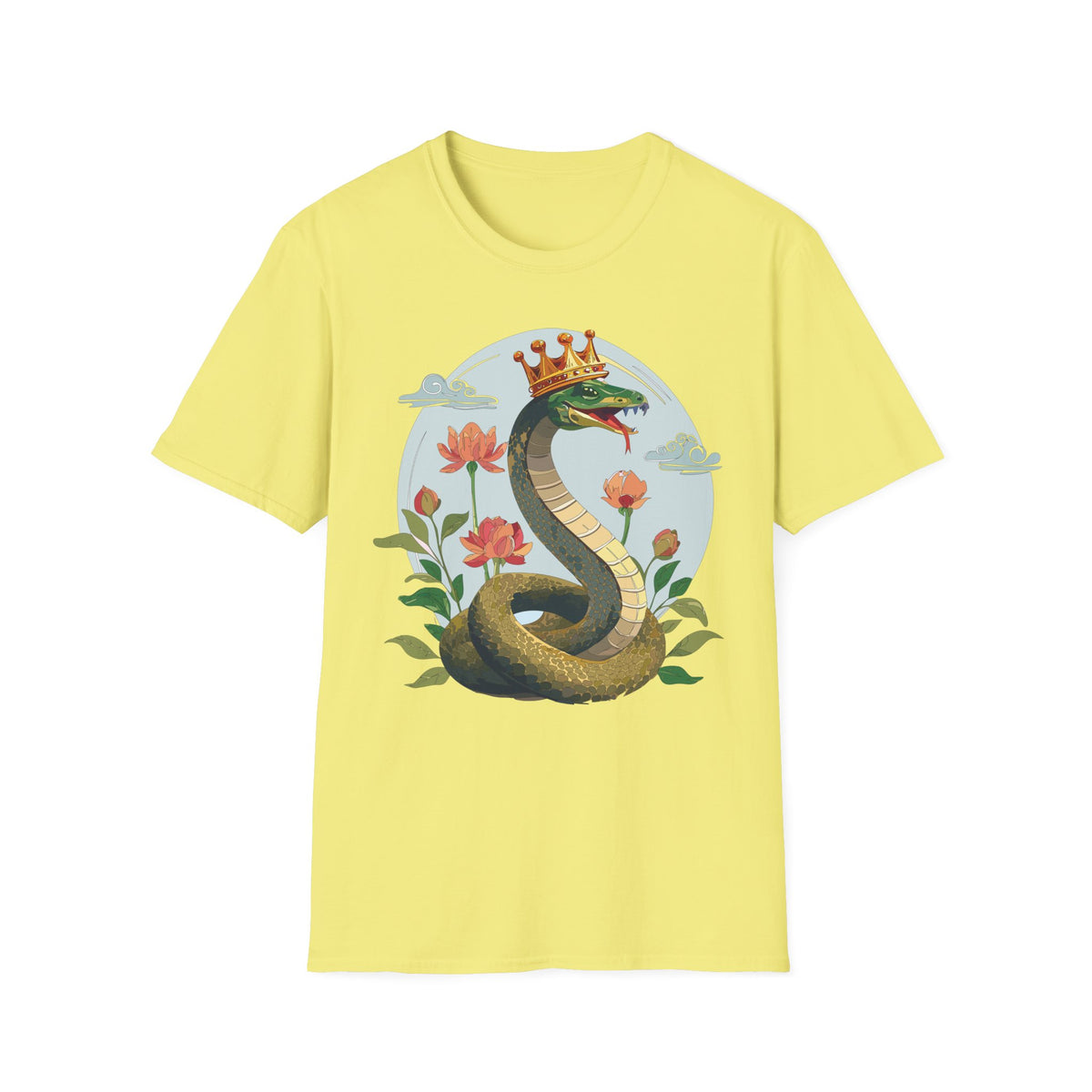 Crowned Snake Tee | Regal Serpent Floral Illustration T-Shirt