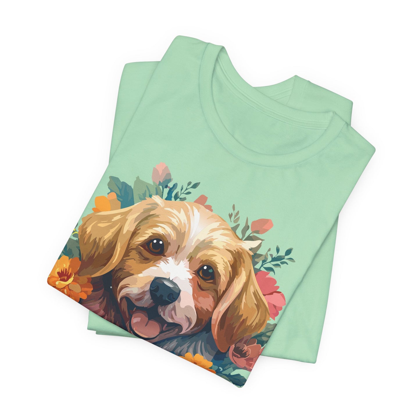 Floral Dog Tee, Animal Shirt, Dog Shirt, Floral Tee, Flower T-shirt, T-Shirt with Animal, Summer Top with Art Design