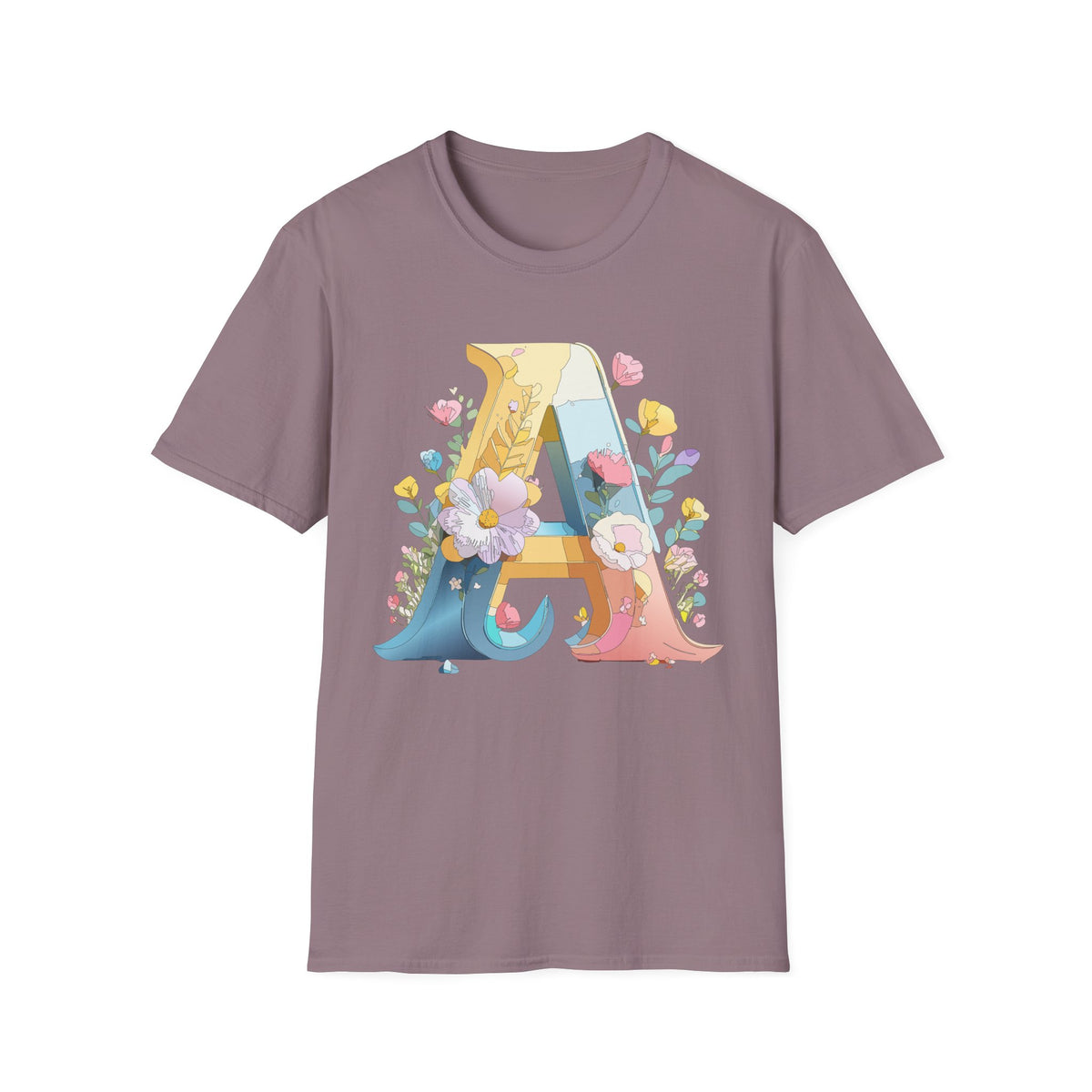 Floral Letter A T-Shirt | Monogram Initial Tee with Flowers