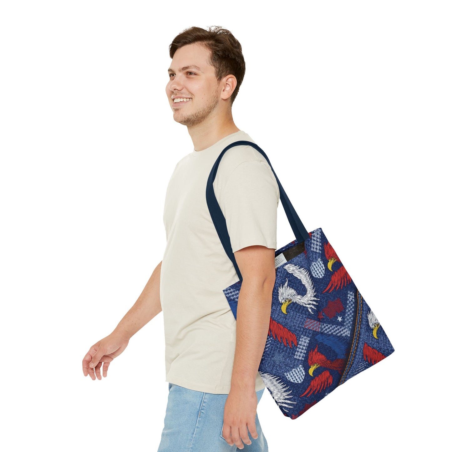4th of July Graphic Denim Fabric Imitation Print Unisex Canvas Bag Poly Spun 3 Sizes Tote Bag 200-2