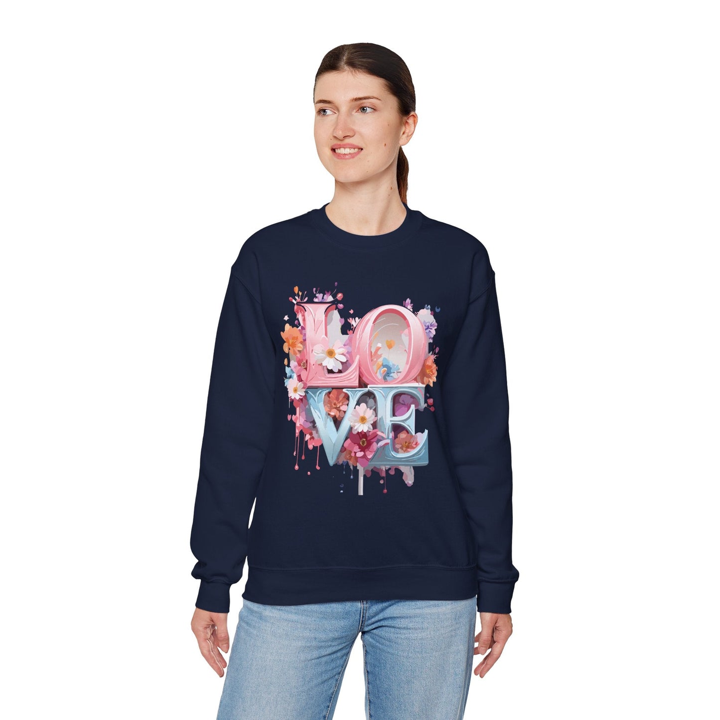 Floral Love Sweatshirt Unisex Love Flower Valentines Day Crewneck Gildan 18000 50 50 Cotton Polyester