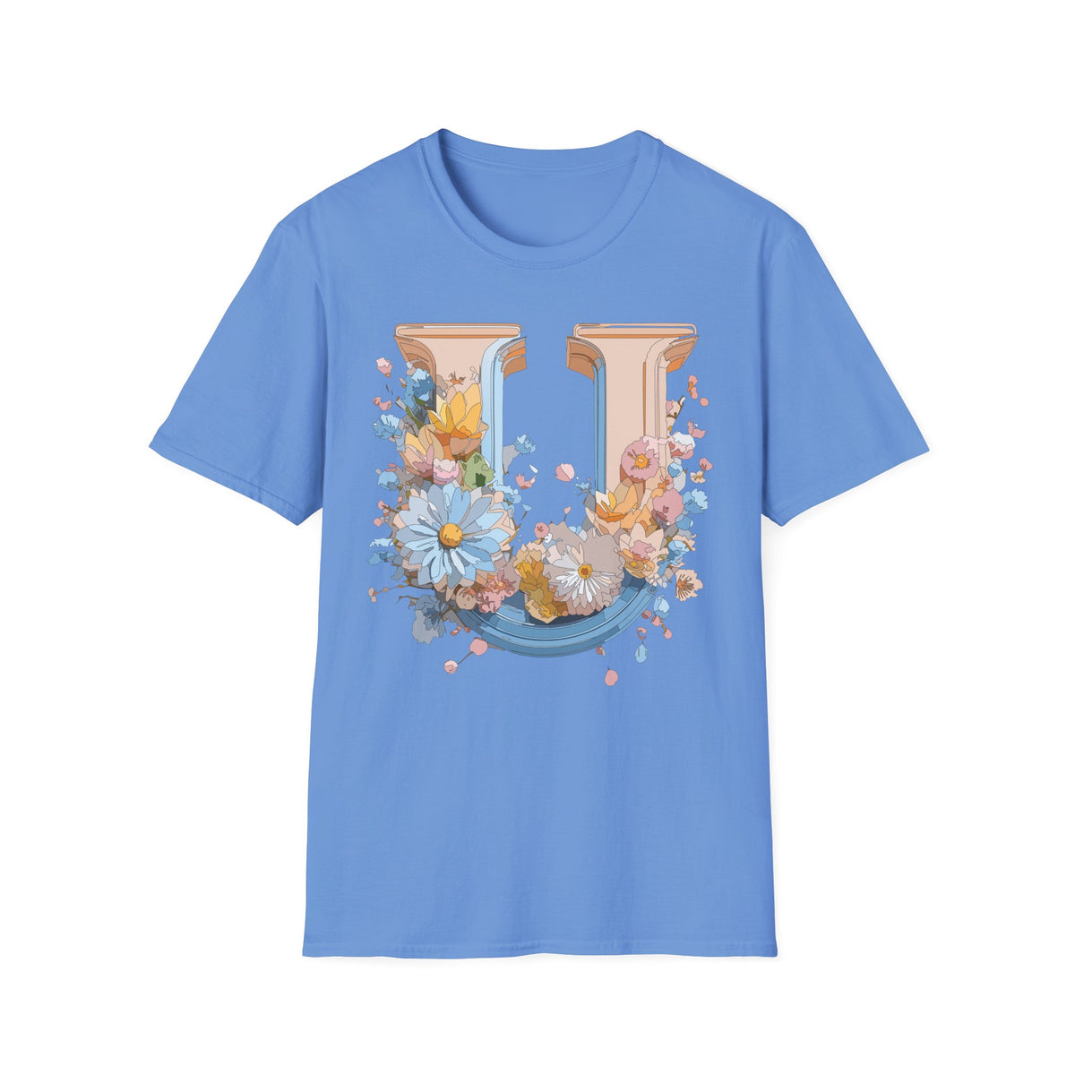 Floral Letter U T-Shirt | Botanical Monogram Initial Tee