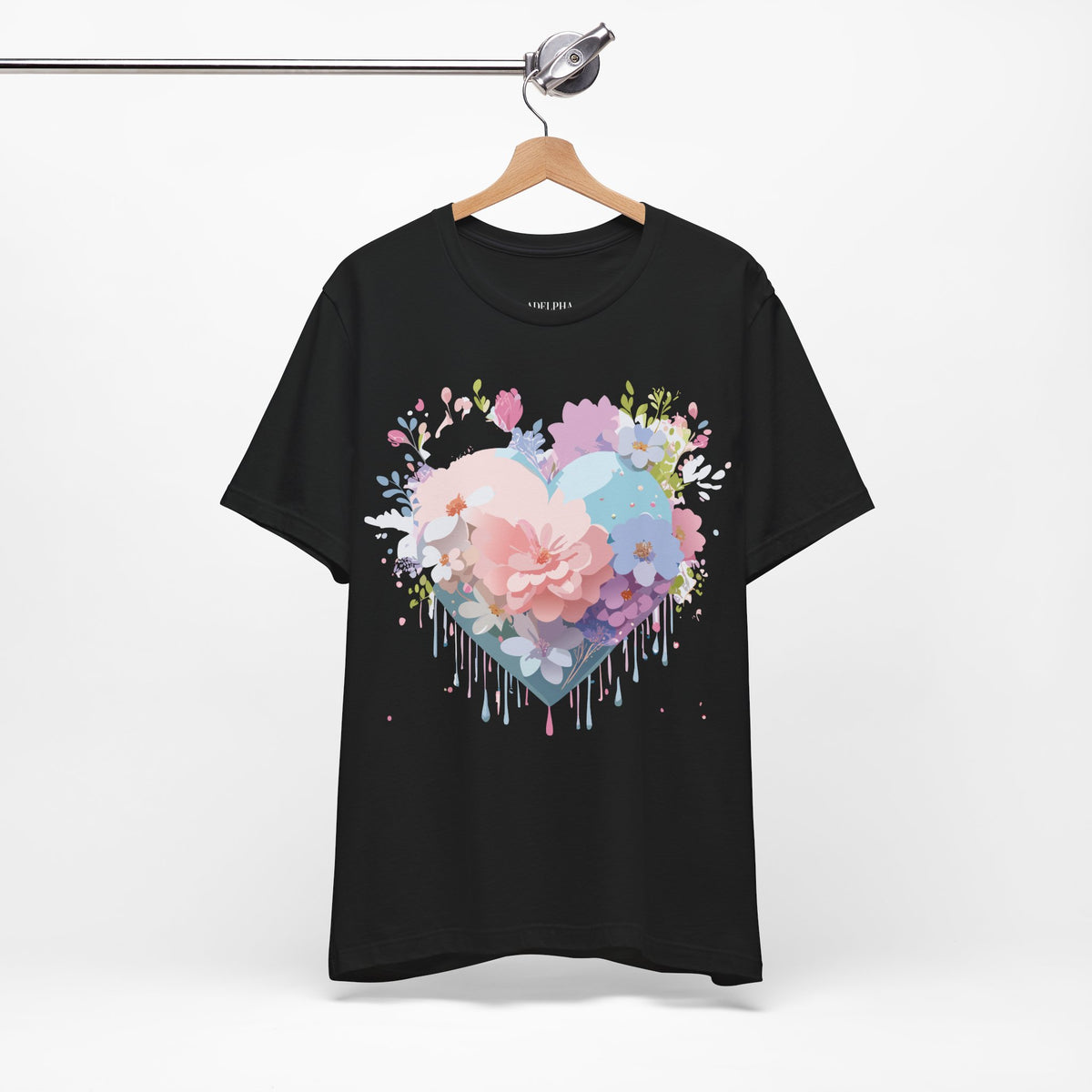 Valentine's Day Graphic Unisex Cotton Bella+Canvas Tee with Floral Art Design d111