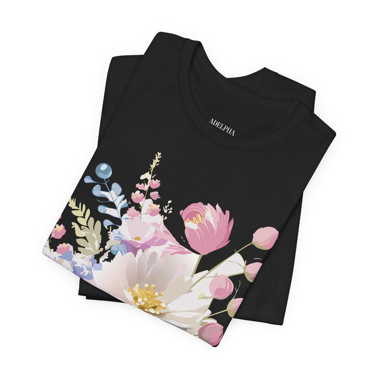 Floral Graphic Unisex Cotton Bella+Canvas Tee with Flowers Art Design n121