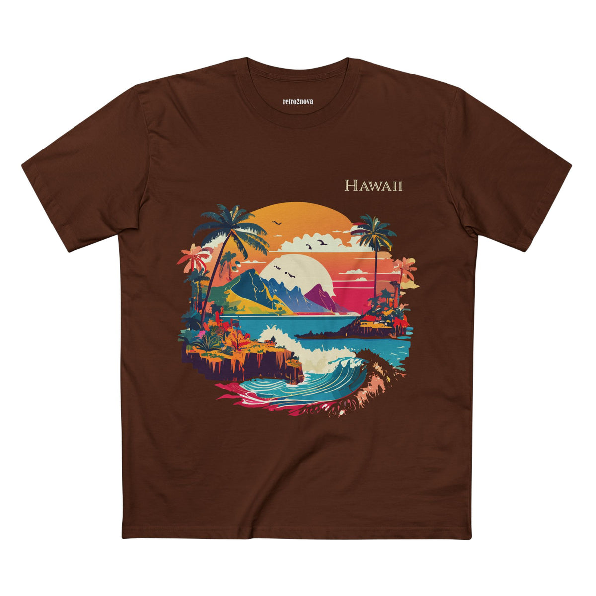 Hawaii Retro Sunset Surf Scene T-Shirt | Tropical Island Palm Beach Tee