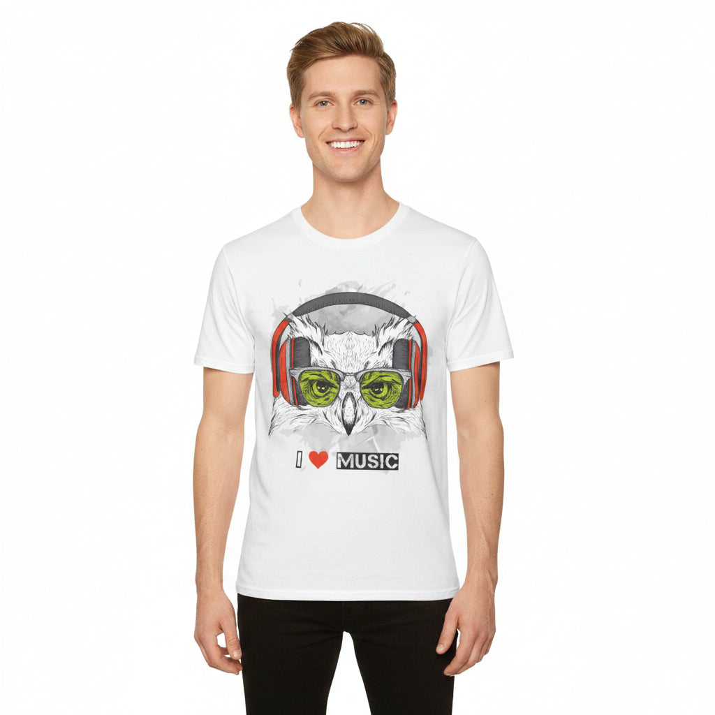 Music Owl T-Shirt Unisex Cotton Short Sleeves I love Music Graphic Tee