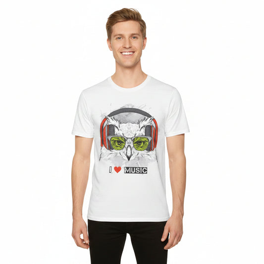 Music Owl T-Shirt Unisex Cotton Short Sleeves I love Music Graphic Tee