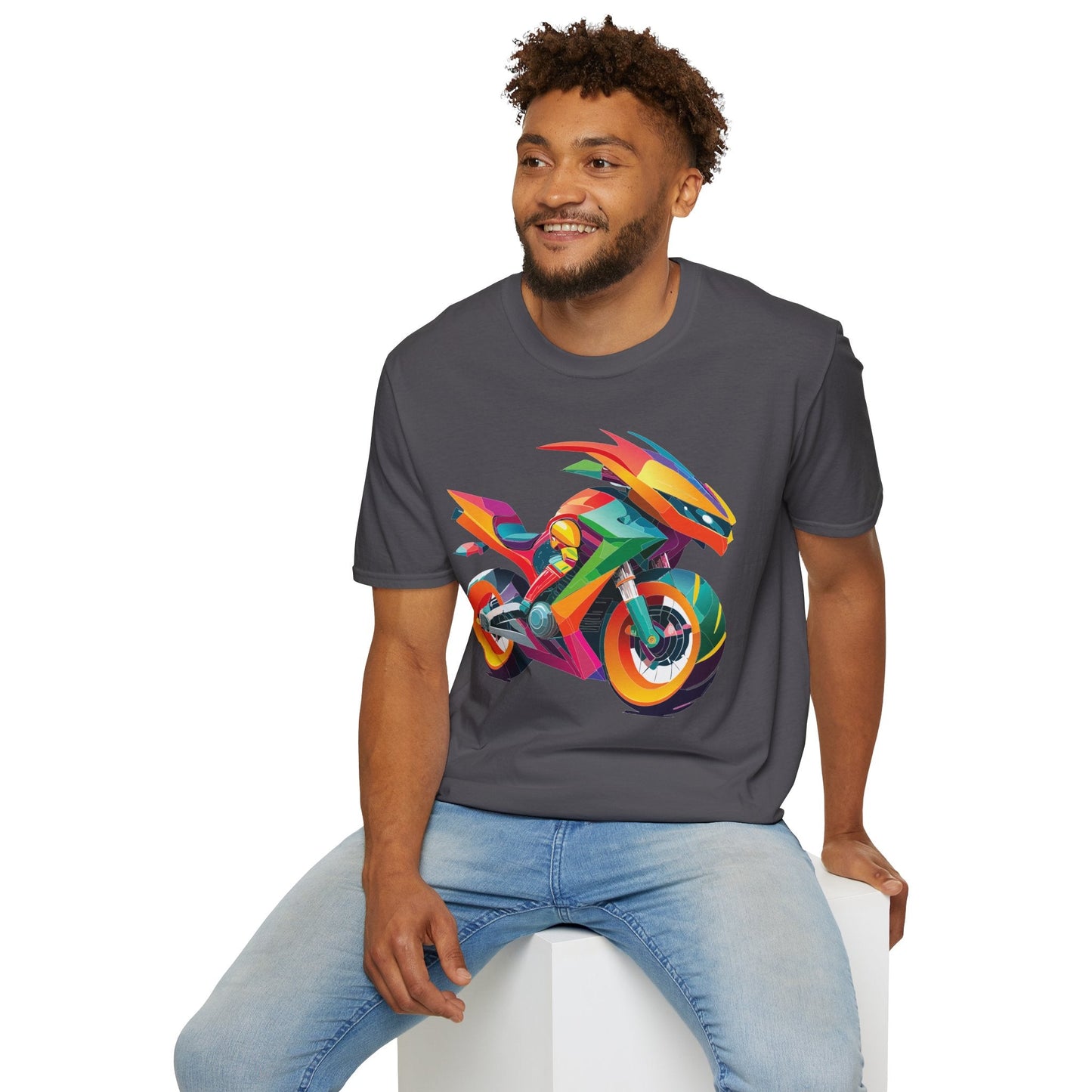 Unisex Bike T Shirt With Motorcycle Artwork Premium Cotton MTB Tee Softstyle 64000