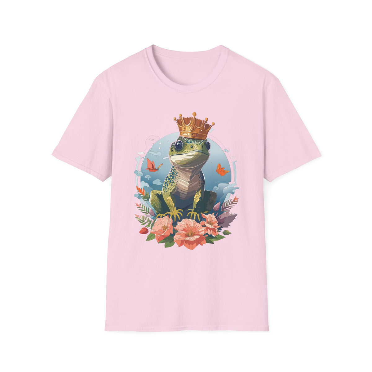 Frog Prince T-Shirt | Crowned Frog Illustration, Floral Accent