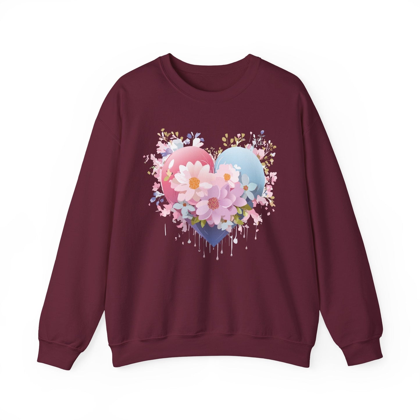 Floral Heart Unisex Crewneck Sweatshirt Gildan 18000 Heavy Blend 50 Cotton 50 Polyester
