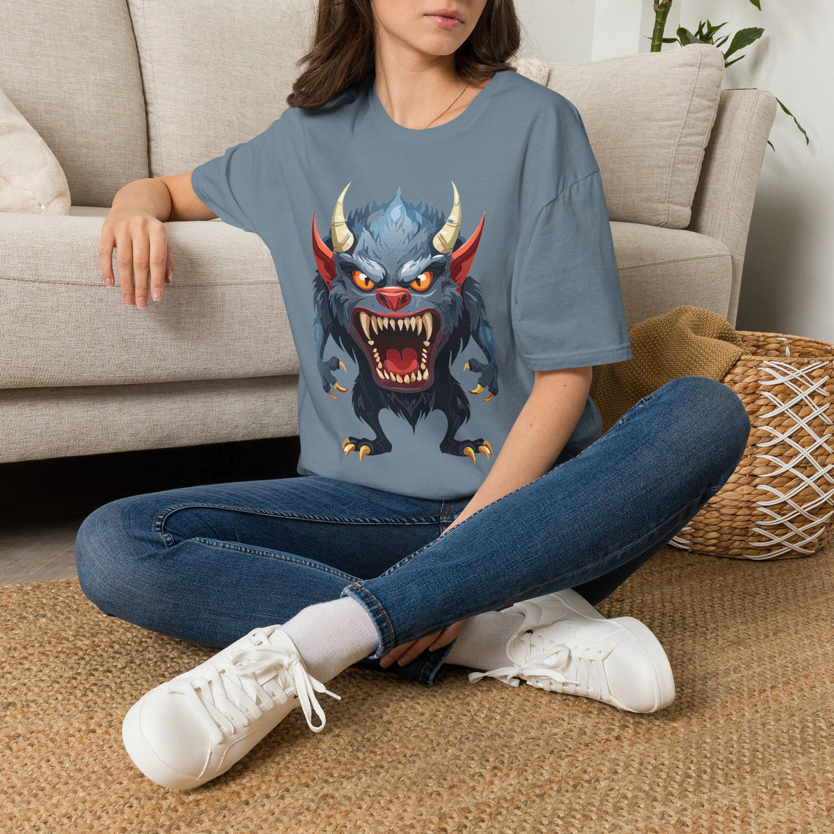 Werewolf Monster T-Shirt — Fierce Demon Face for Halloween Cartoon Graphic Tee Unisex 100 Cotton Gildan T-Shirt