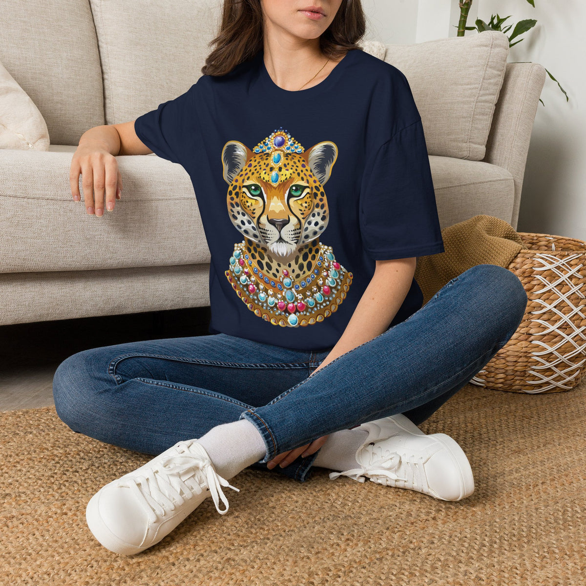 Jeweled Leopard Face T-Shirt | Regal Animal Portrait Tee