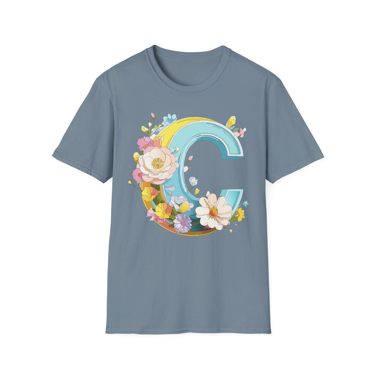 Floral Letter C T-Shirt | Vintage Botanical Initial Tee