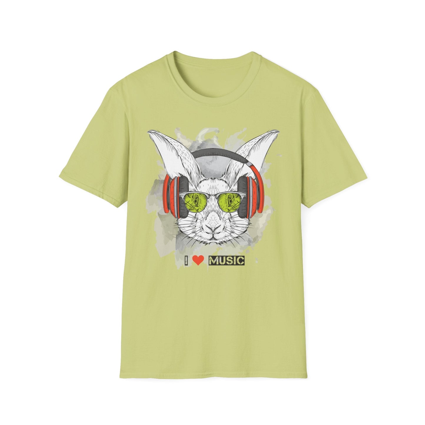 I Love Music Animals Shirt With Headphones Unisex Softstyle Tee 100 Percent Ring Spun Cotton
