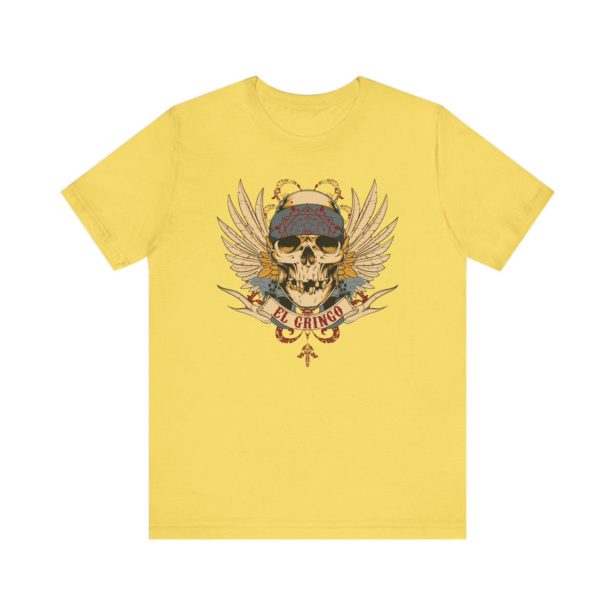 El Gringo Skull with Wings T-Shirt Vintage Tattoo Style Unisex Cotton Art-53
