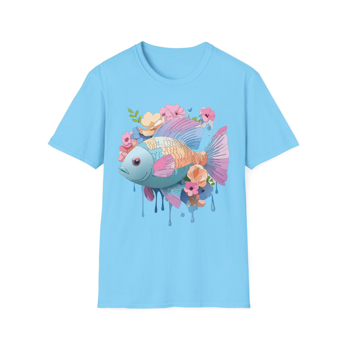 Colorful Koi Fish Floral Illustration T-Shirt | Pastel Watercolor Fish Tee