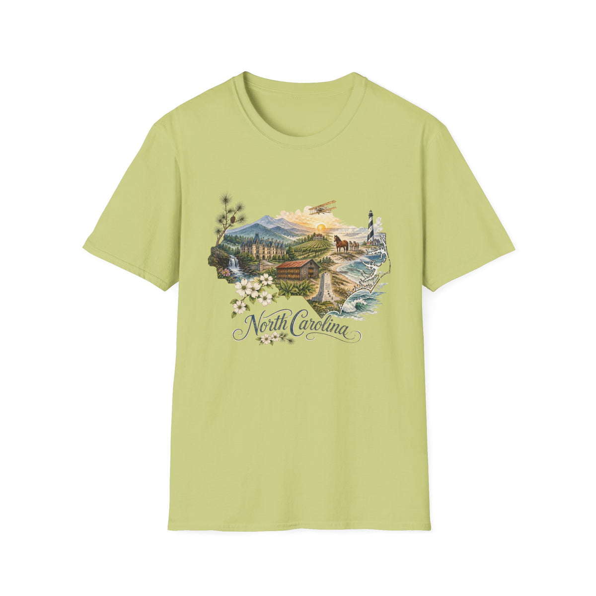 North Carolina State Travel Tourist Graphic Design Unisex 100 Cotton Gildan T-Shirt