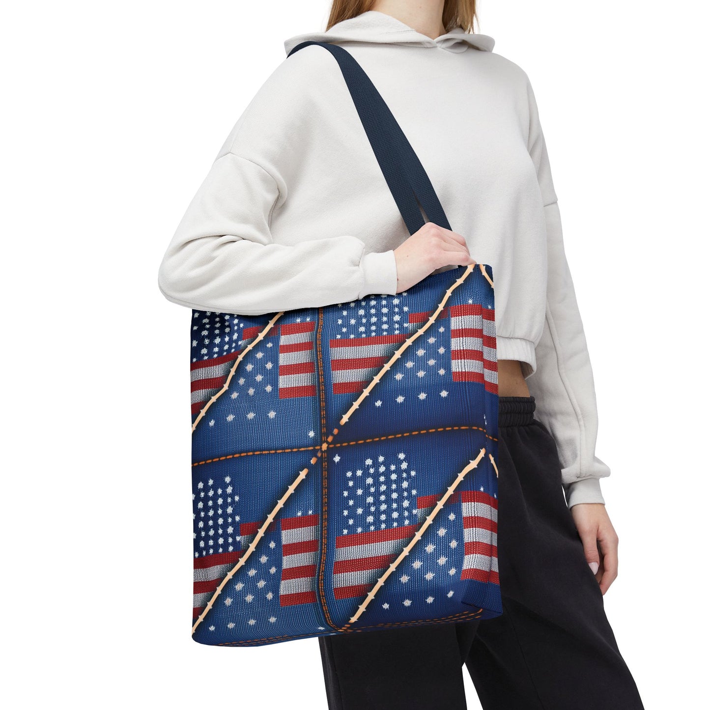 4th of July Graphic Denim Fabric Imitation Print Unisex Canvas Bag Poly Spun 3 Sizes Tote Bag 200-19