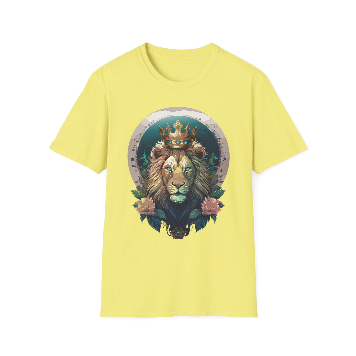 Crowned Lion Portrait T-Shirt | Regal King Lion Graphic Tee - Unisex 100 Cotton Gildan 64000