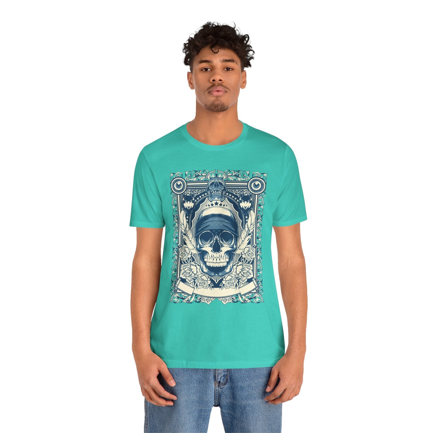Skull Crown Graphic Tee Vintage Ornate Skull Illustration Rock Band T-Shirt