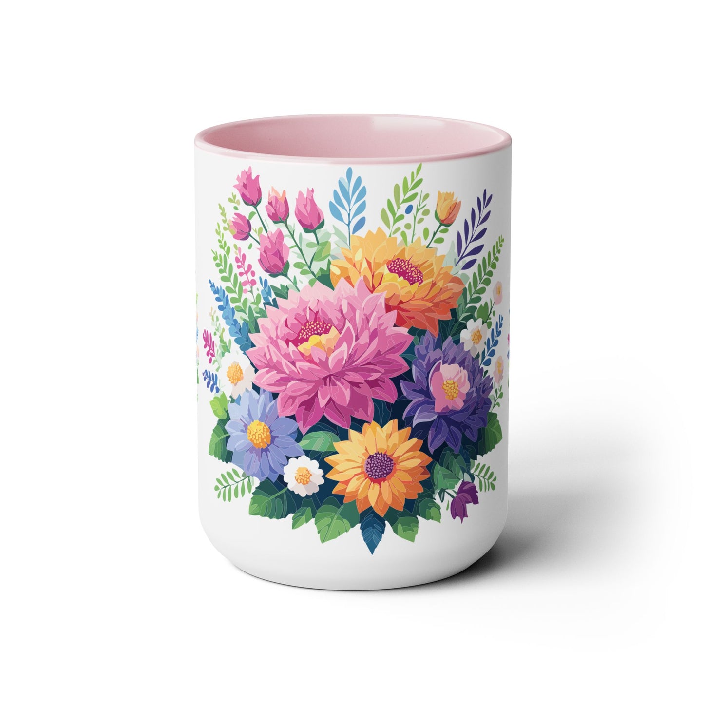 Two-Tone Coffee Mugs with flowers