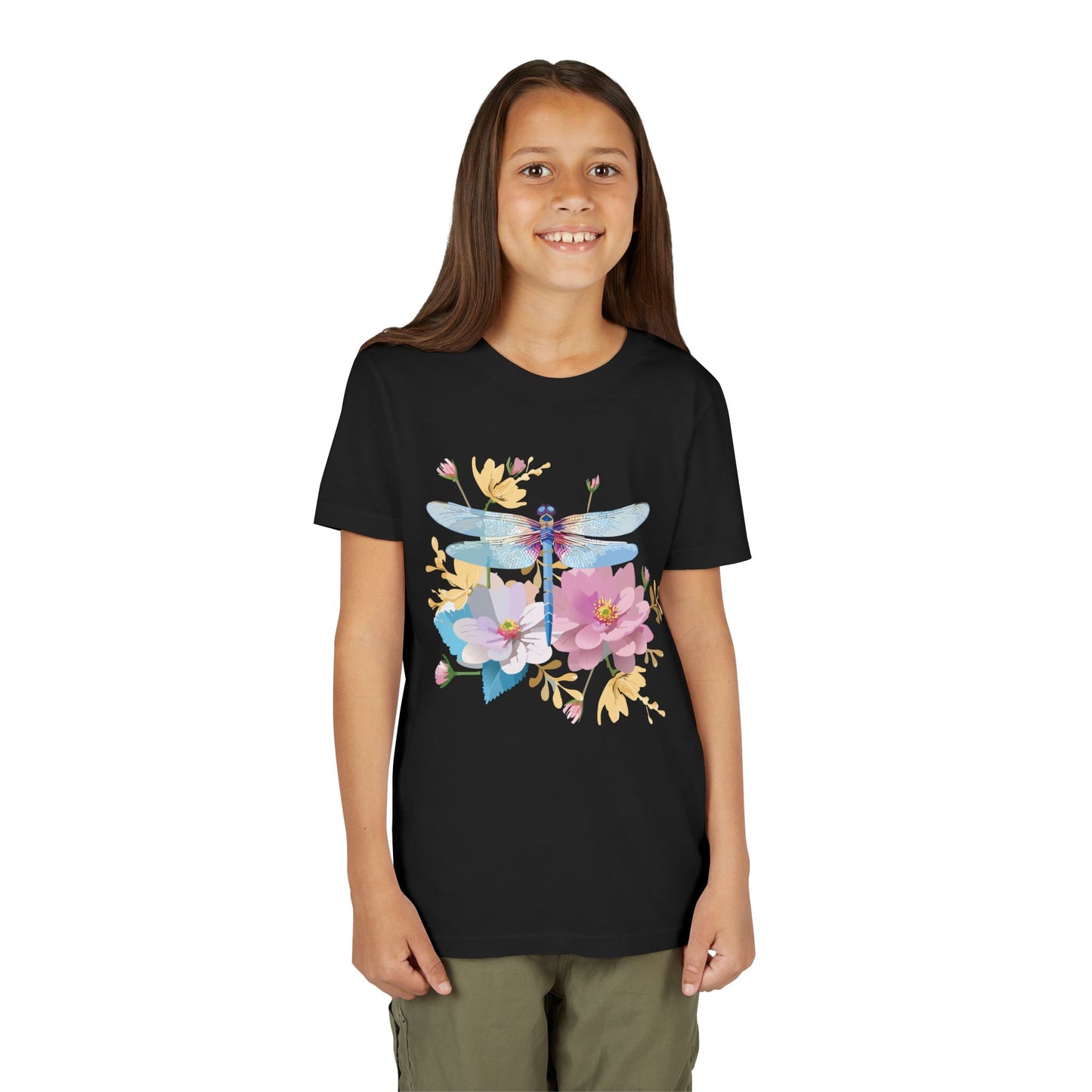 Dragonfly Blossom Youth Tee - Colorful Short Sleeve T-Shirt for Spring Celebrations (9-14)