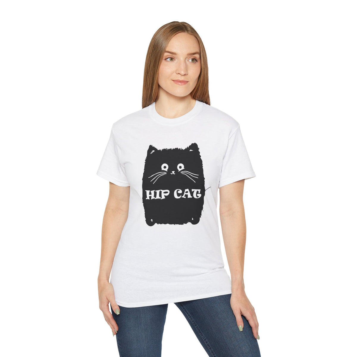 Hip Cat Graphic Tee | Cute Black Cat Illustration, Retro Typography