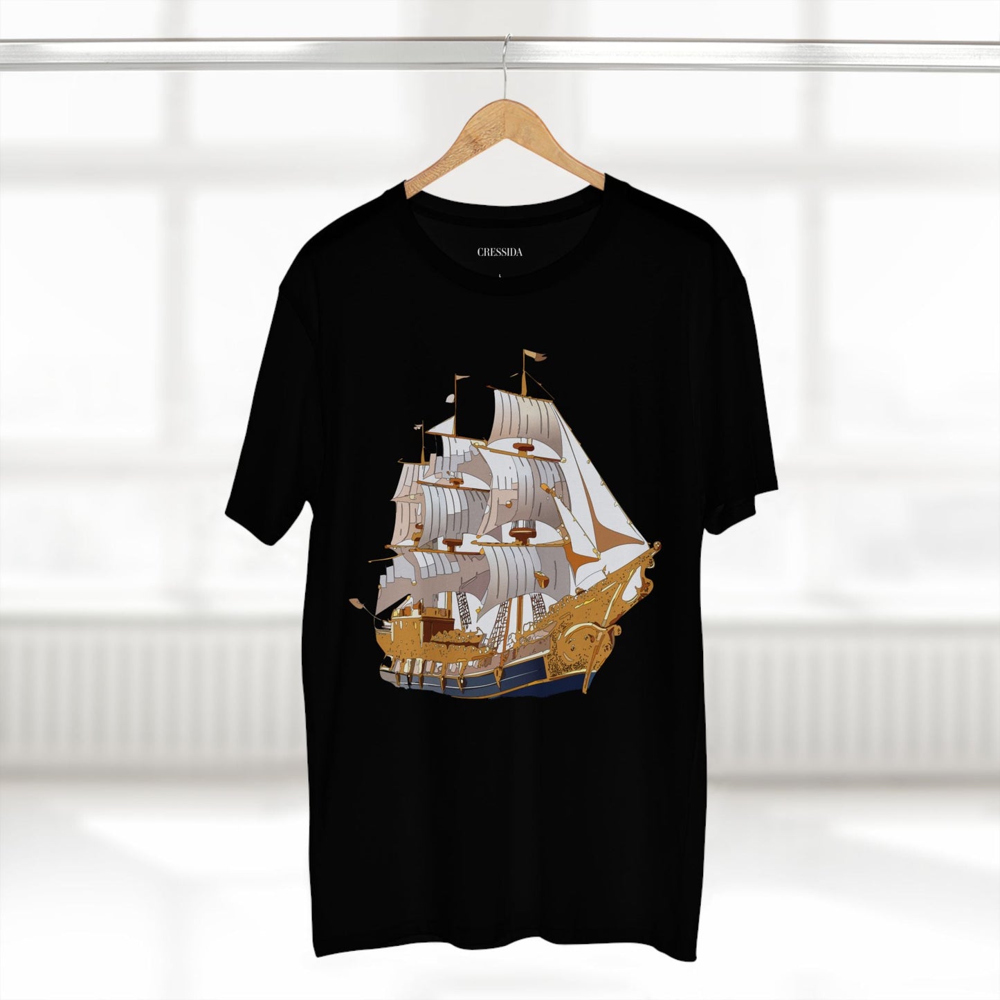 Ship Graphic Unisex 100 Cotton T-Shirt with Gold Frigate Art Design 2