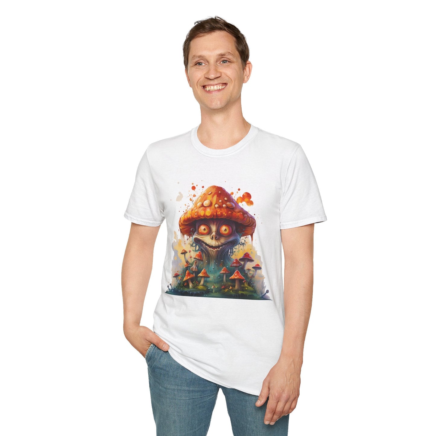 Funny Mashroom Tee Shirt Unisex Softstyle Cotton Art Design with Fungus Graphic Artwork Theme