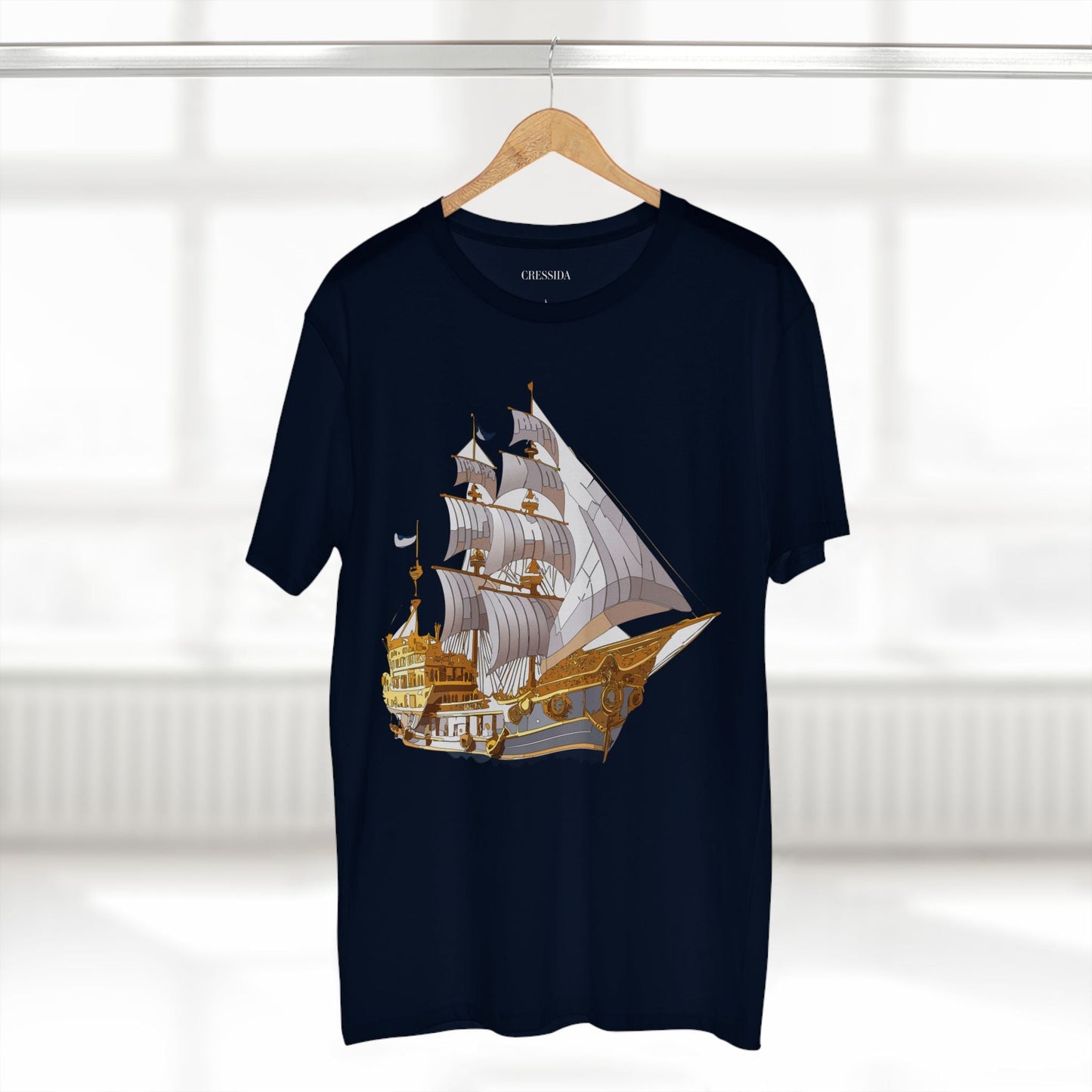 Ship Graphic Unisex 100 Cotton T-Shirt with Gold Frigate Art Design 10