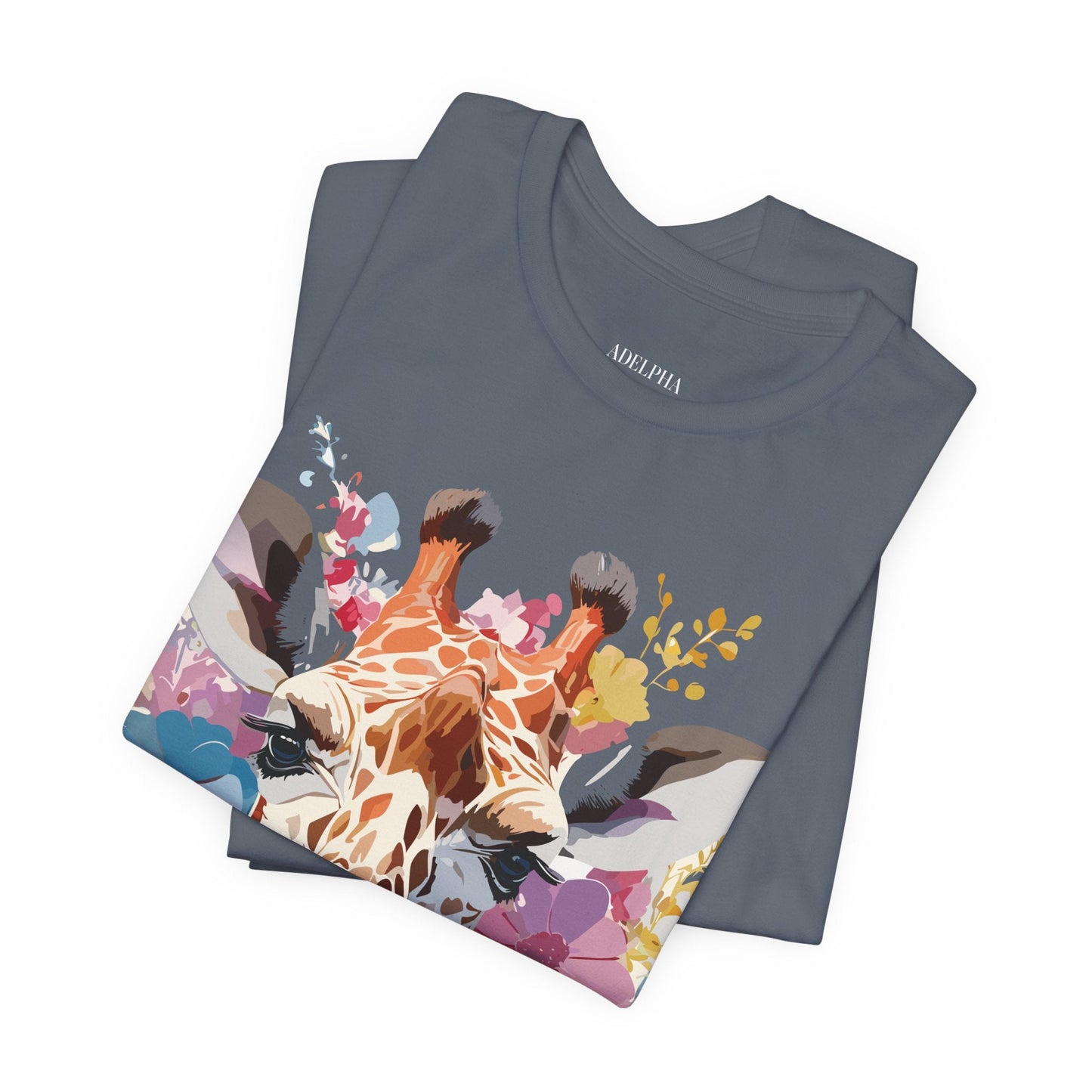 Giraffe Graphic Tee Unisex Premium Short Sleeve Jersey Shirt With Vintage Inspired Art By Adelpha