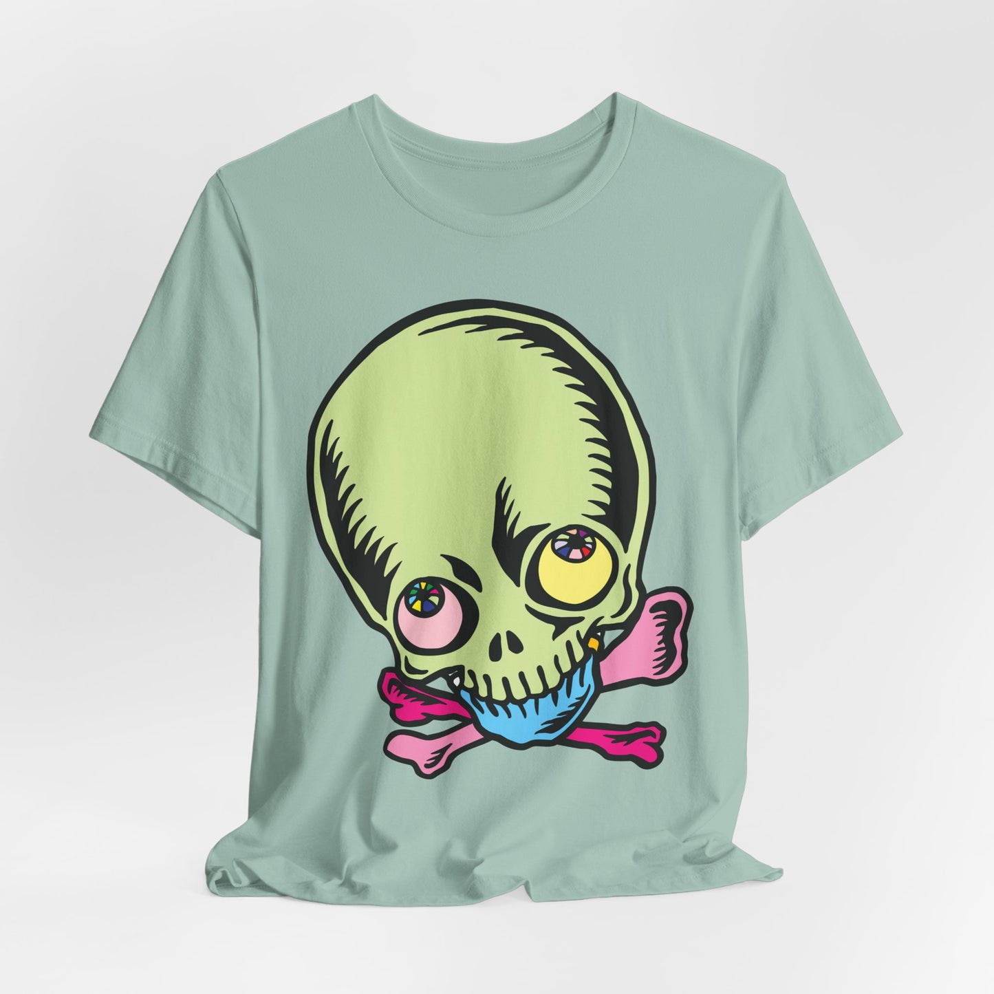 Lt Green Skull Graphic Design Tee, Skull Shirt, Vintage Tees, Art Design T-Shirt, Vintage Graphic Tee, Art Shirts with Skulls