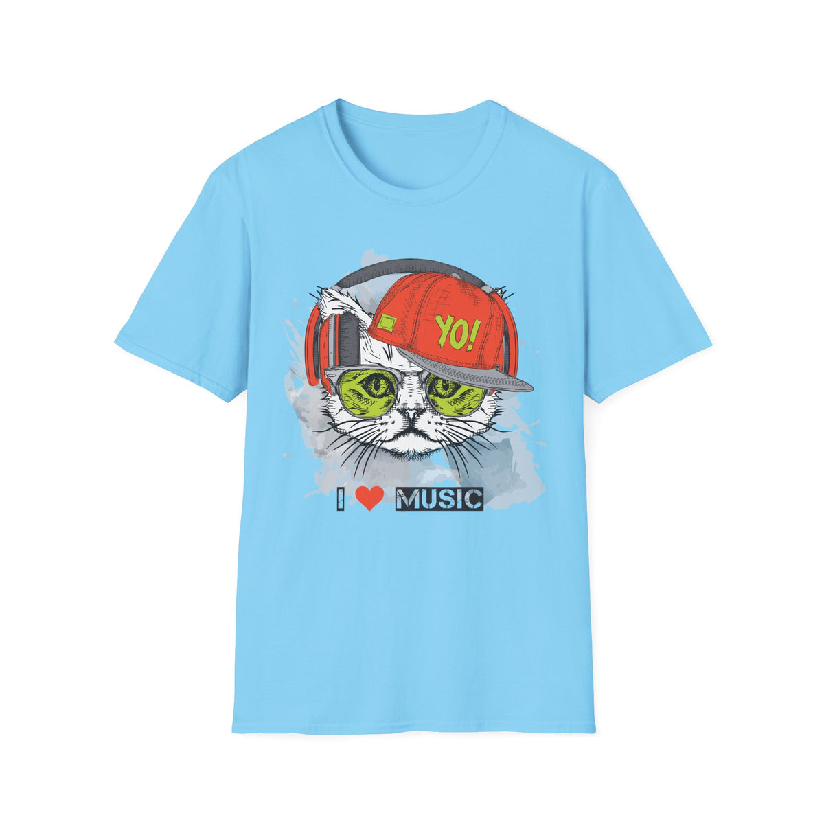 Cat DJ T-Shirt Unisex Cotton Short Sleeves I Love Music Graphic Tee