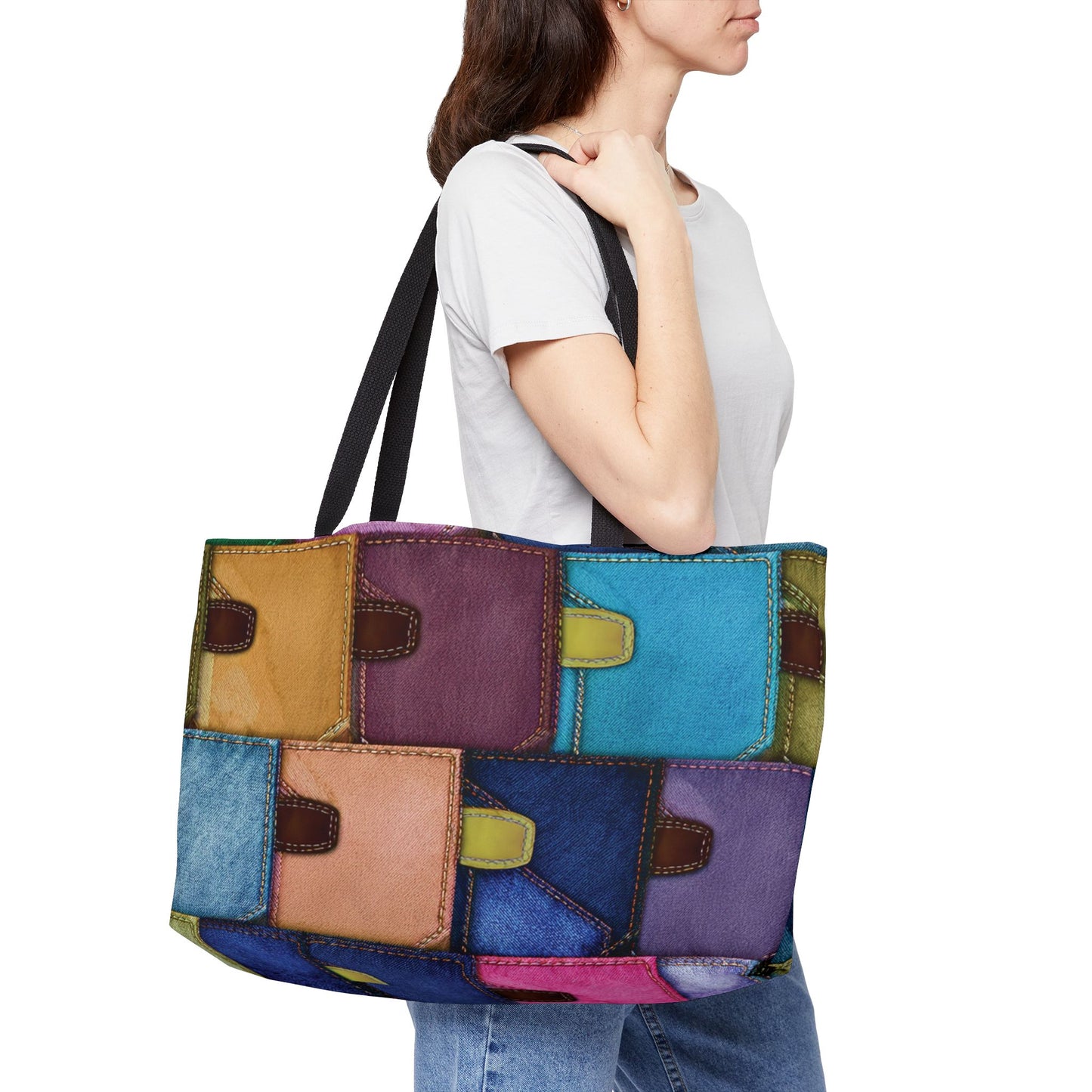 Denim Print Yoga Bag High-Quality 100% Spun Polyester 24x13 Canvas Gym Bag 39