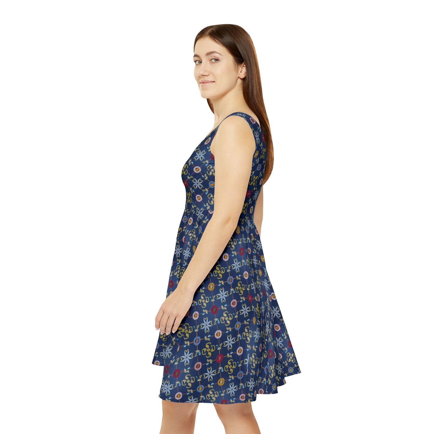 Women Denim Print Skater Dress, Denim Print Poly-Span Dress - 40