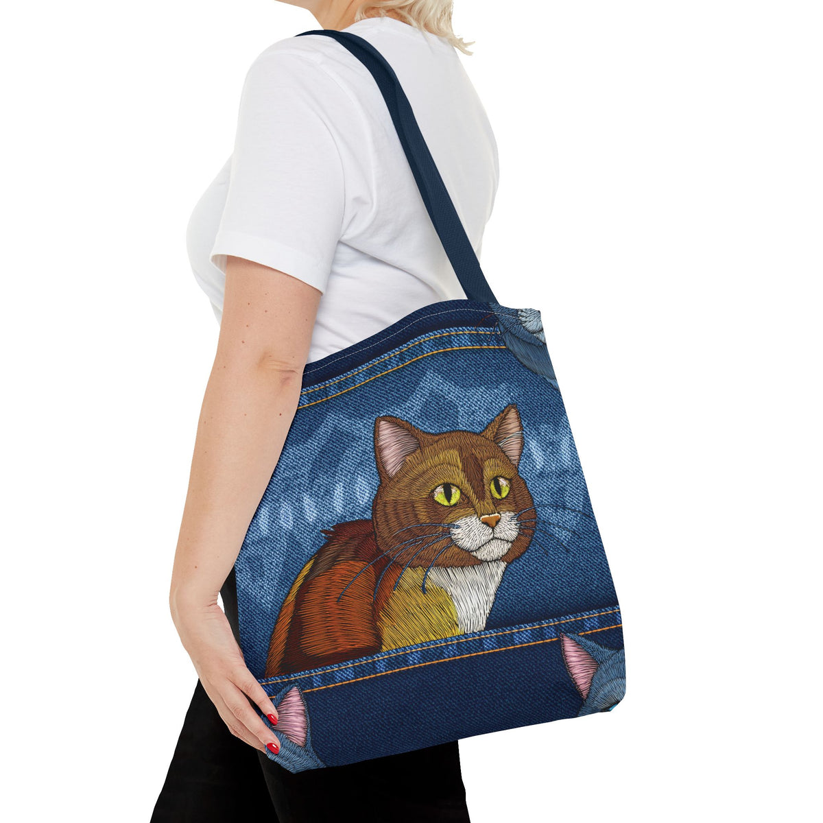 Denim Fabric Imitation Print Unisex Canvas Bag Poly Spun 3 Sizes Tote Bag 190-5