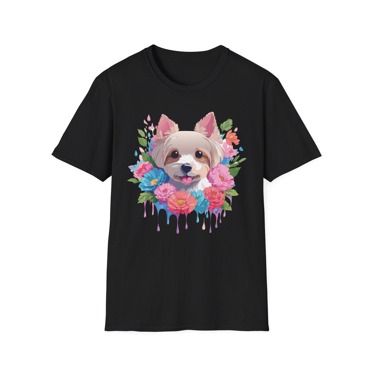 Watercolor Yorkie Face T-Shirt | Floral Paw Print Dog Tee
