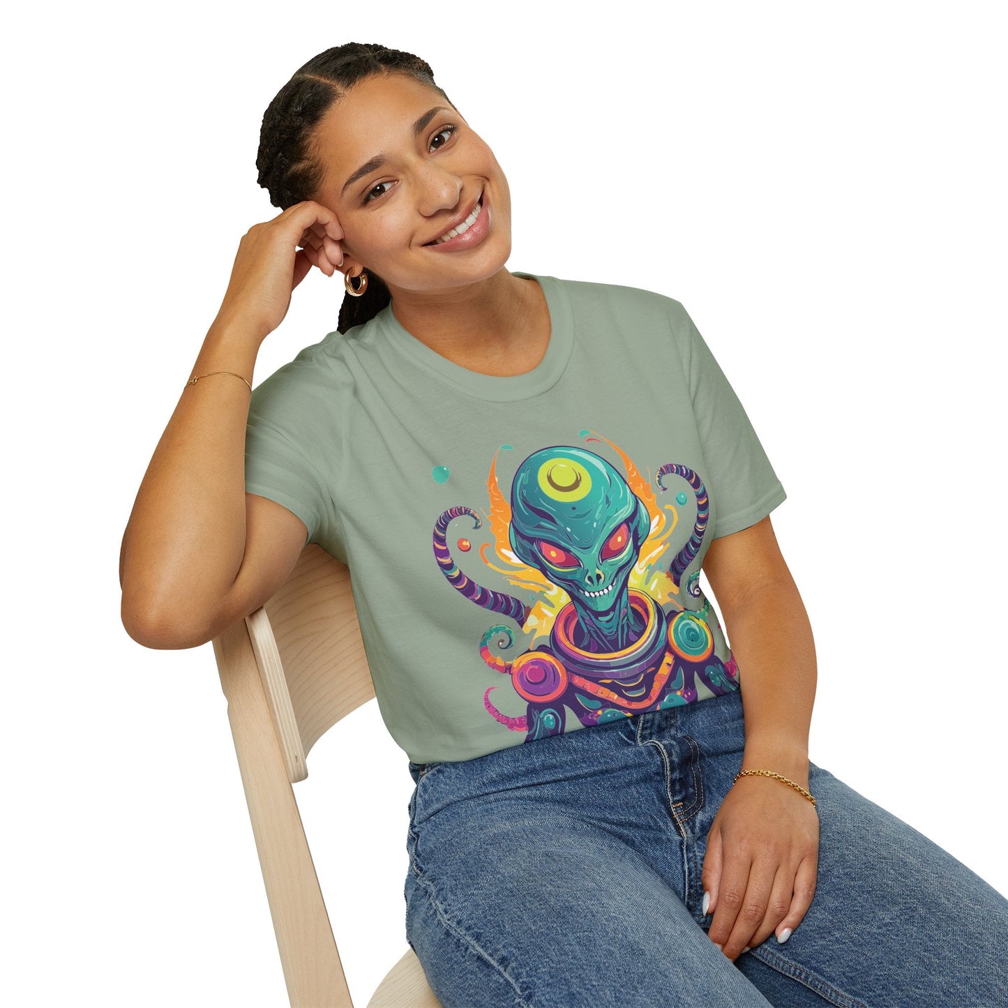 Alien Cosmos Unisex T Shirt With Aliens Design Gildan Softstyle 64000 Comfortable Lightweight Tee