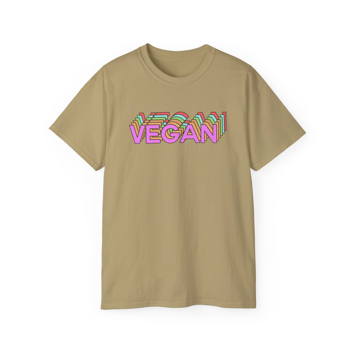 Vegan Retro Layered Text Tee | Colorful 3D Typography