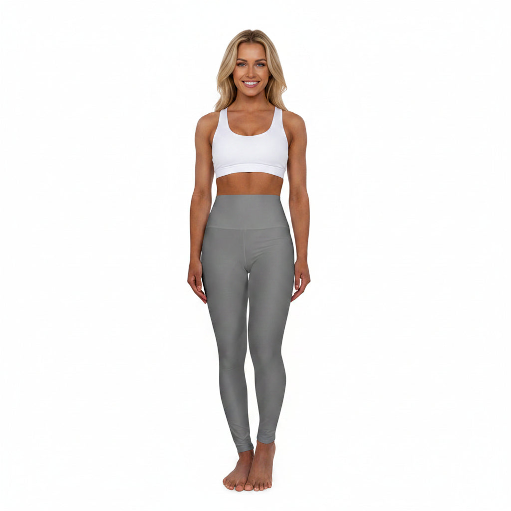 True Grey Color High-Waist Yoga Leggings Women's Seamless Poly-Span Stretchy Pants XS-2XL