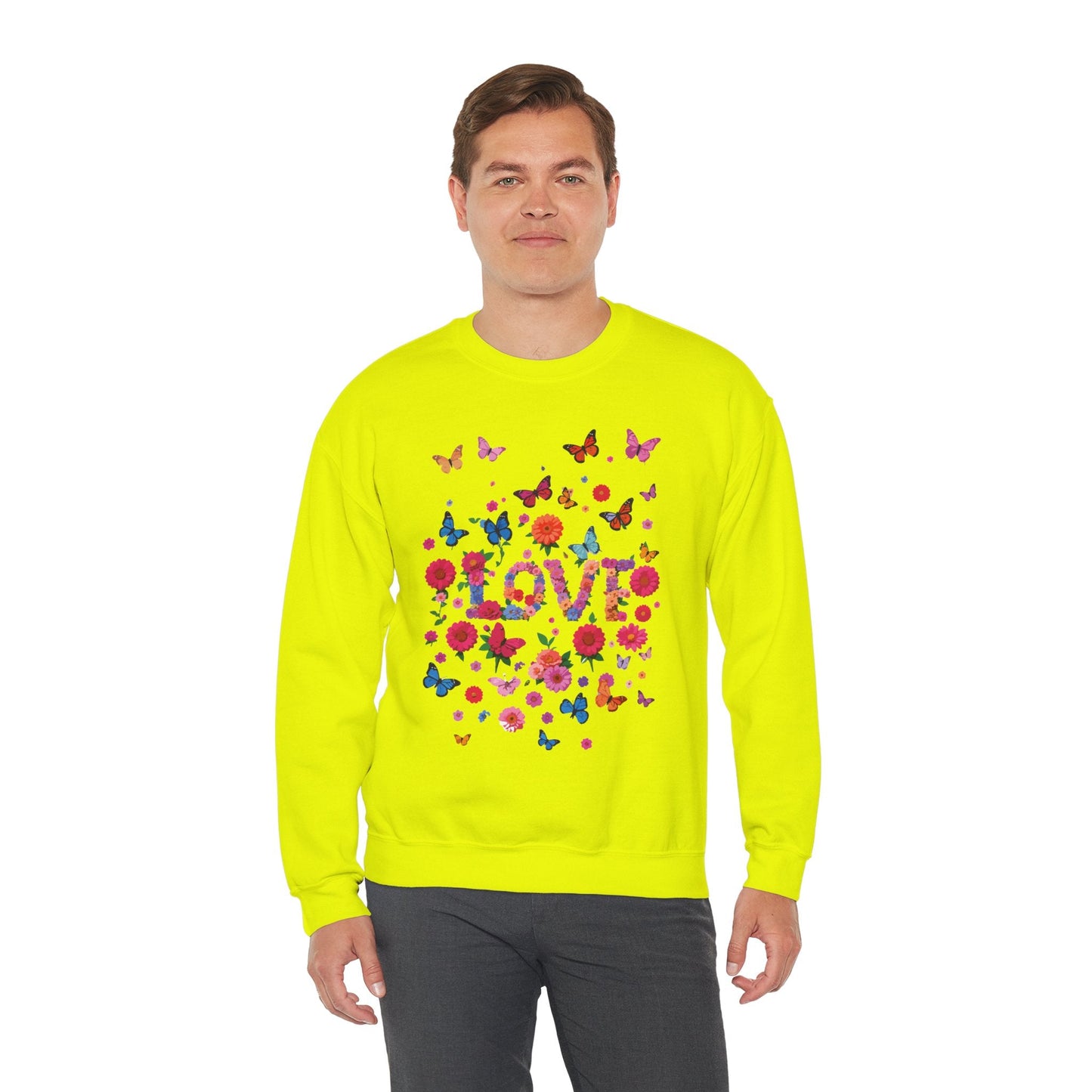 Unisex Floral Love Butterfly Sweatshirt Fifty Fifty Cotton Poly Valentine Day