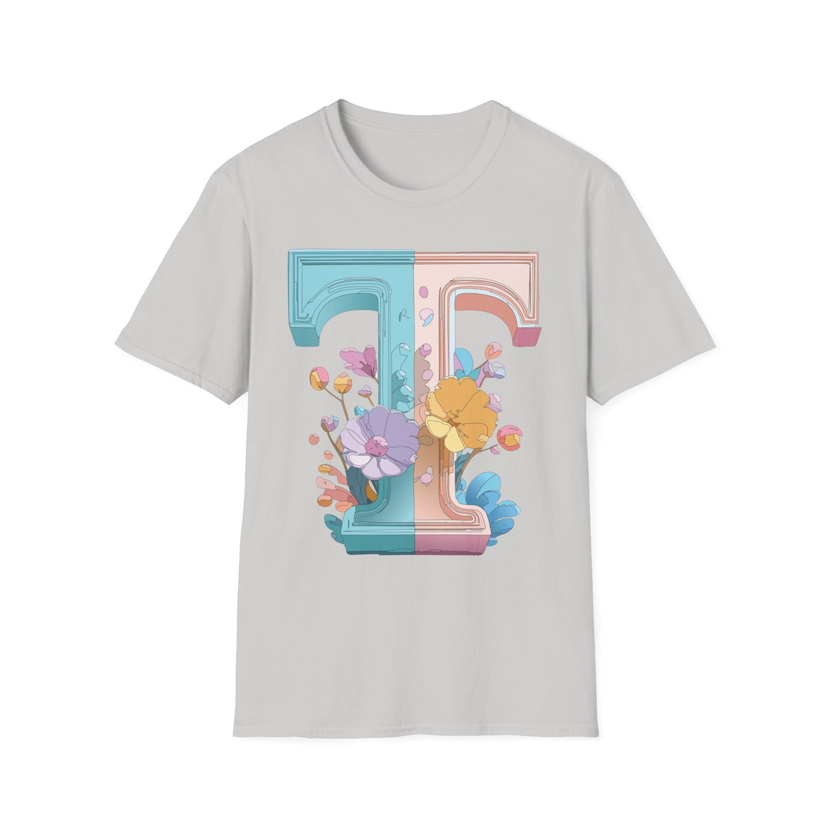 Floral Split Letter T-Shirt T Pastel Floral Initial Tee