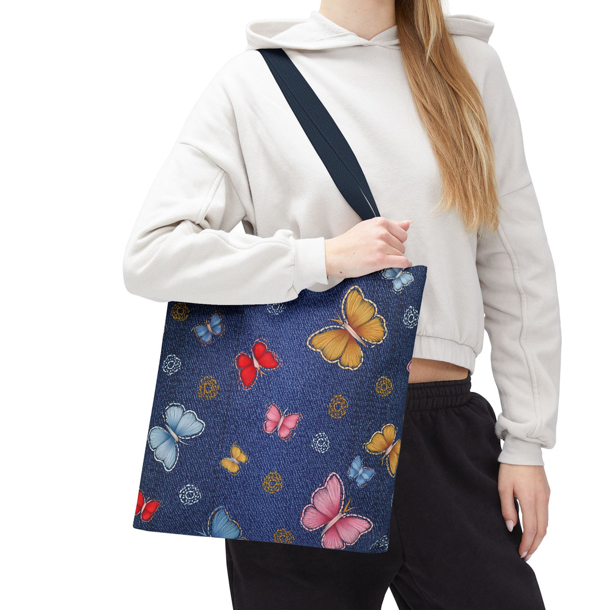 Denim Fabric Imitation Print Unisex Canvas Bag Poly Spun 3 Sizes Tote Bag 169