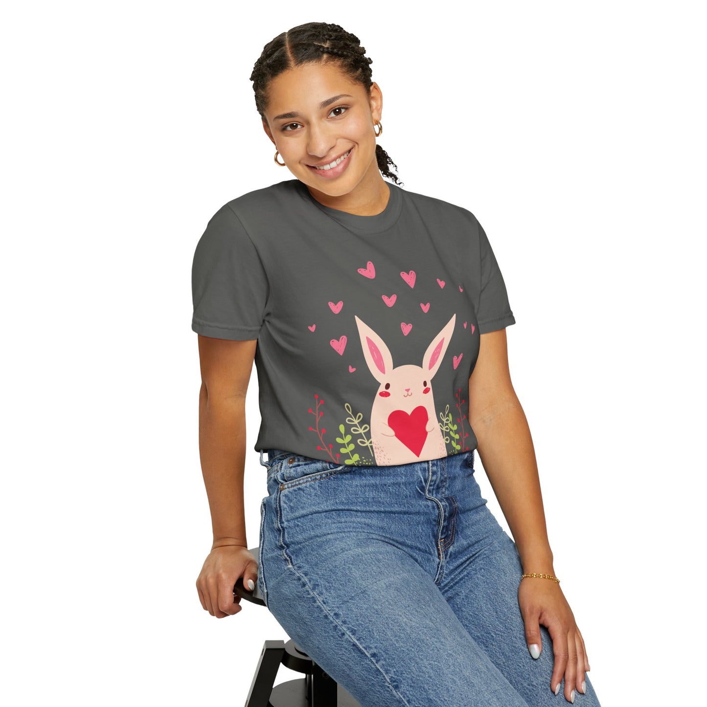 Easter Bunny Heart T-Shirt, Tee Shirt with Easter Signature, T Shirt with Easter Prints, Tee Shirt with Easter Design