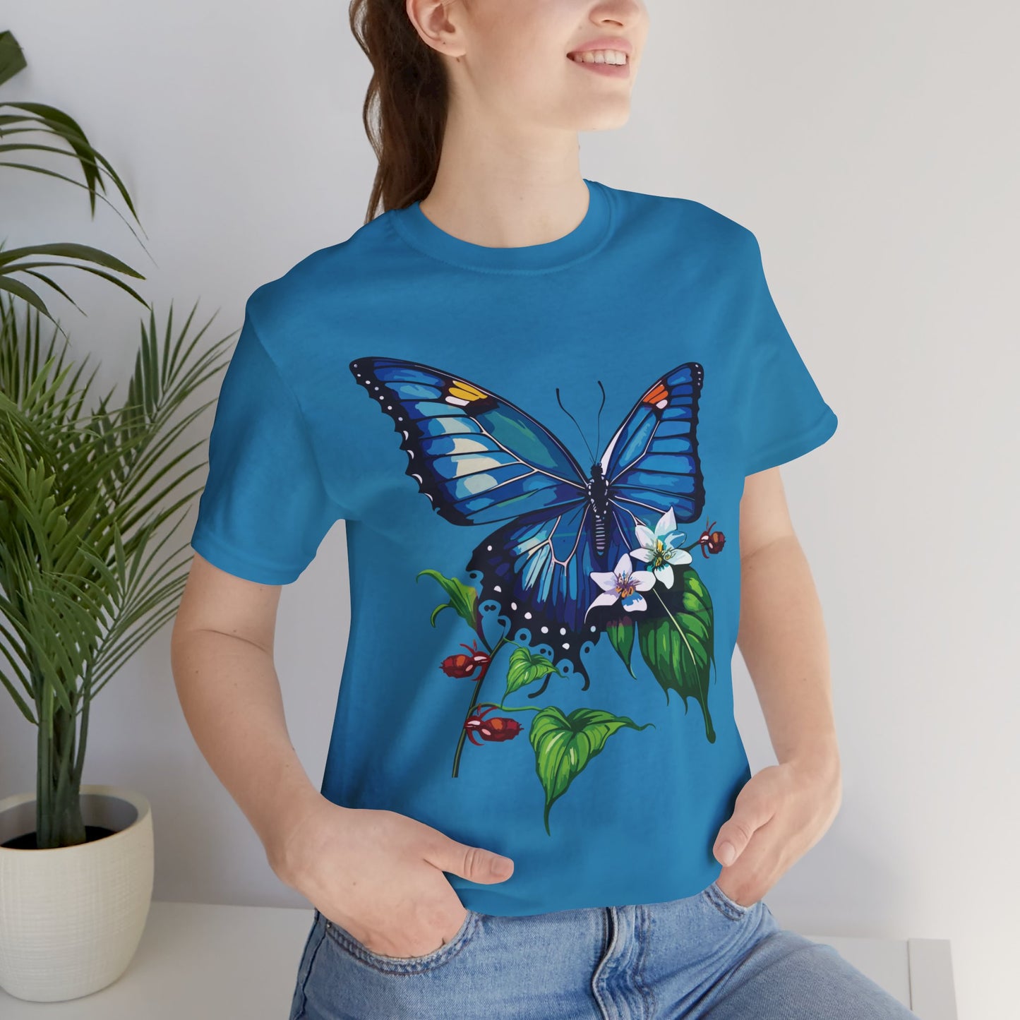 Cotton Tee Shirt with Butterfly Prints