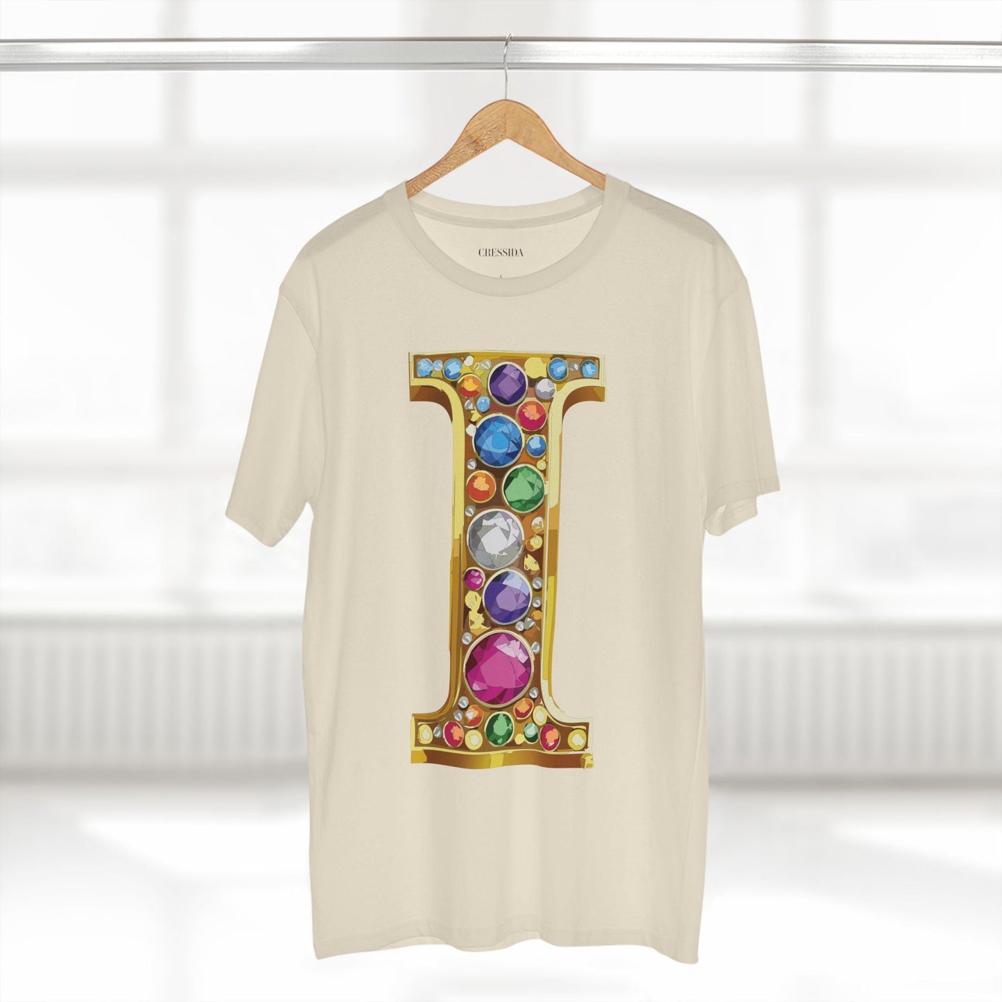 Letter I Graphic Design Tee Unisex 100 Cotton With Antique Gold Letters Artwork T-Shirt