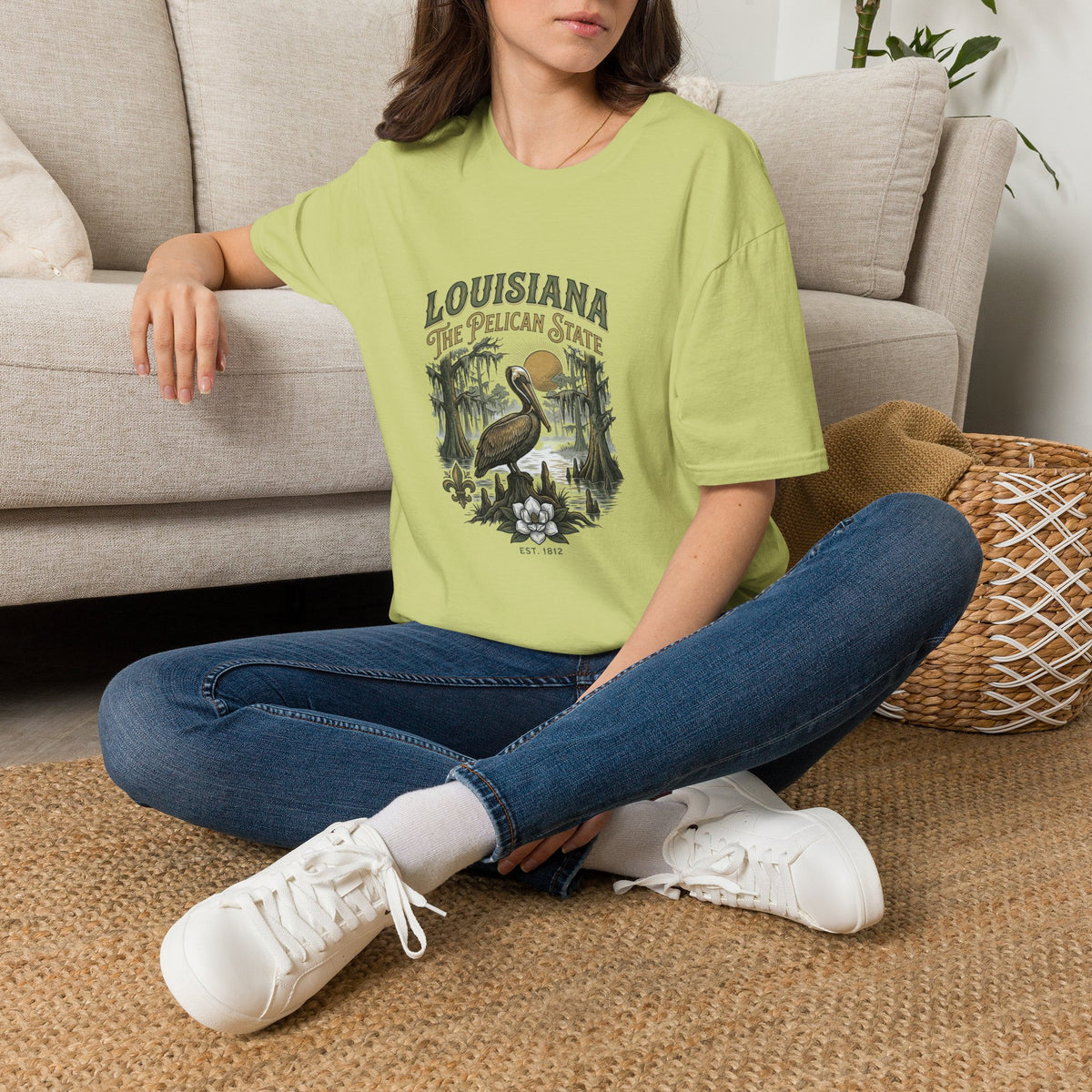 Louisiana Pelican State T-Shirt — Vintage Bayou Wildlife Travel Tourist Graphic Design Unisex 100 Cotton Gildan T-Shirt