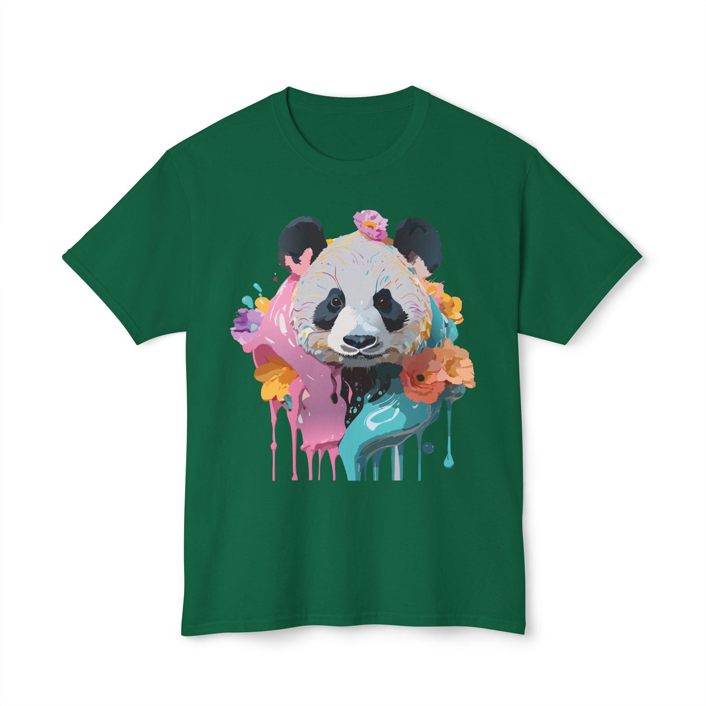 Panda T Shirt Unisex HD Cotton Tee With Panda Art Print Vintage Floral Design Printed In USA