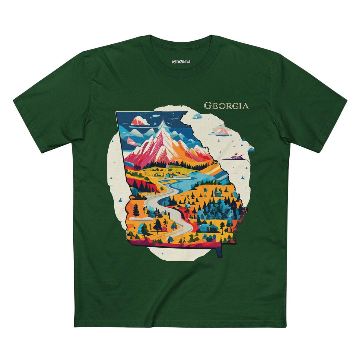 Georgia State Scenic Map T-Shirt | Mountain River Landscape Tee